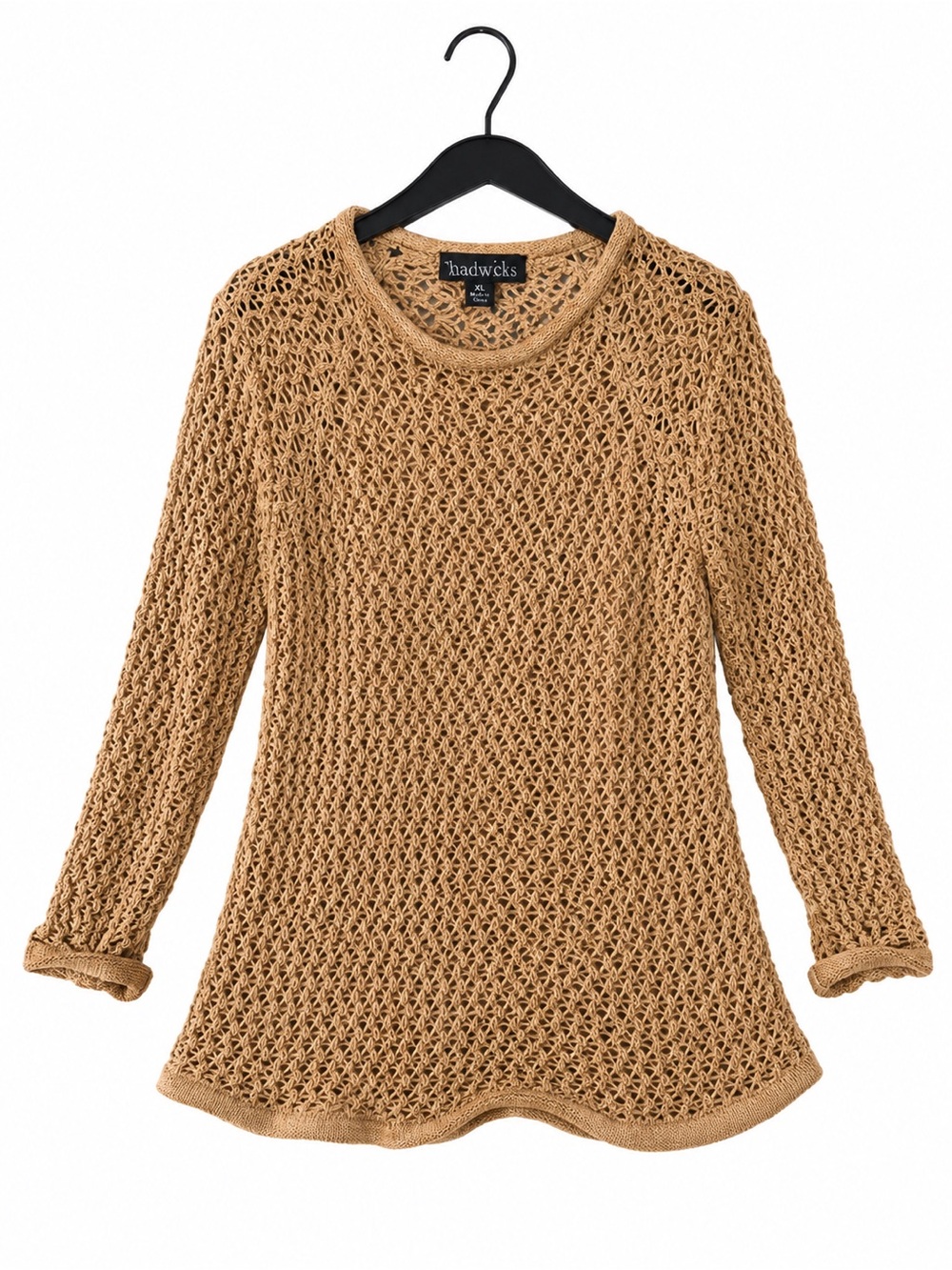 Chadwick’s Women’s XL Tan Open Knit Crochet Tunic Sweater Long Sleeve Boho